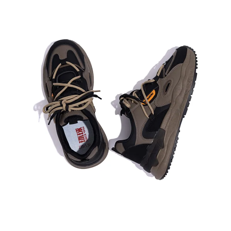 HUANQIU Couple Cushioning Anti-Slip And Wear-Resistant Low-Top Chunky Sneakers Women's Beige Black-4