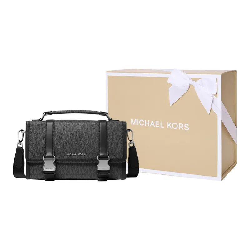 MICHAEL KORS Hudson Artificial Leather Briefcase, One Shoulder Handbag Men's Black-3