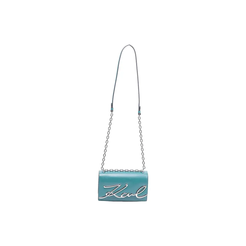 KARL LAGERFELD Cow Leather Crossbody Bag, Shoulder Bag Trumpets Women's Blue Green-0
