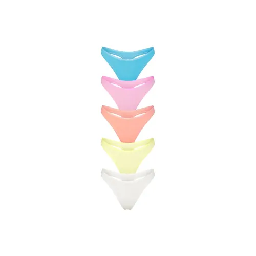 SKIMS COTTON LOGO DIPPED THONG 5-PACK Underpants Women's 5 Pack Cotton Candy Multicolor