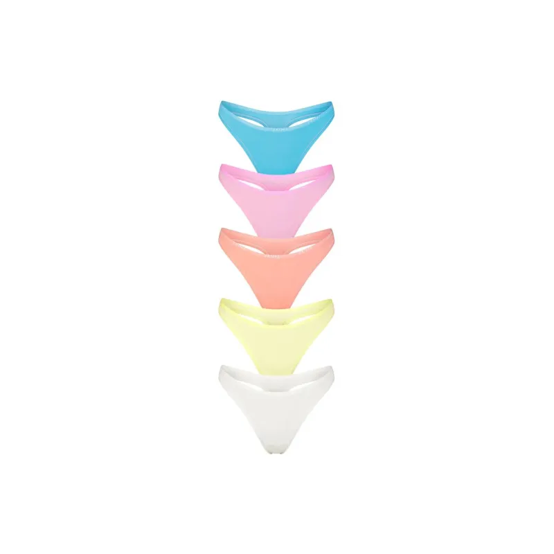 SKIMS COTTON LOGO DIPPED THONG 5-PACK Underpants Women's 5 Pack Cotton Candy Multicolor-0