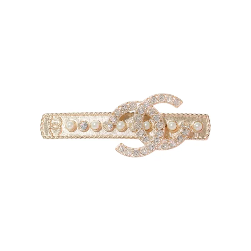 CHANEL 22c Early Spring White Pearl Gold Crystal Hair Clips Women's Gold-0