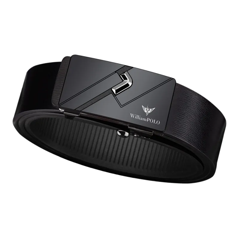 WilliamPOLO Cow Leather Belts Men's Gunmetal 3.4CM Width-3