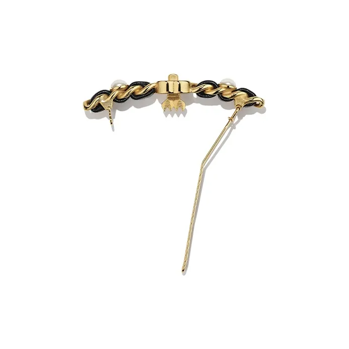 CHANEL Lambskin Metal Pearl And Sheepskin Hair Clips Women's Gold White Black-1
