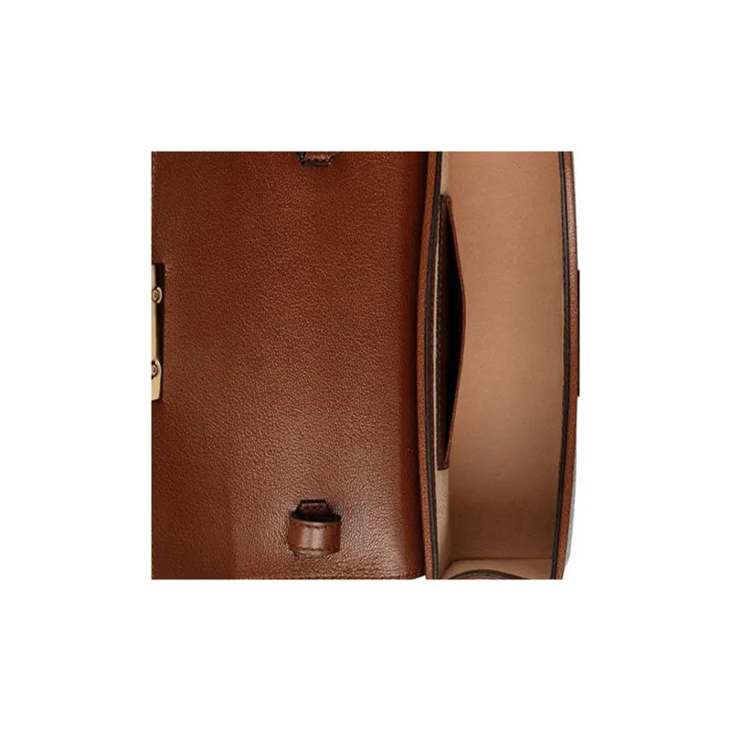 GUCCI Padlock Leather Paneled Canvas Shoulder Bag Mini Women's Black & Brown-7