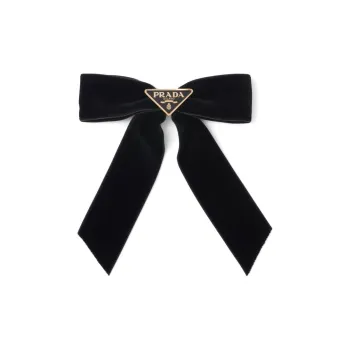 PRADA Triangle logo Bow Velvet Hair Clip