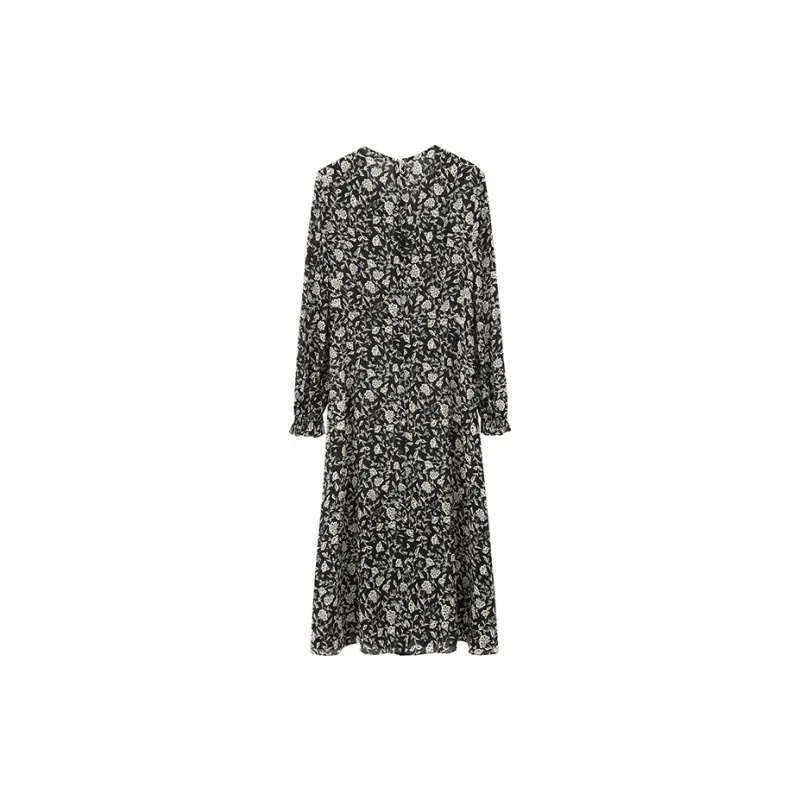 NINE WEST Long-Sleeved Dresses Women's Black Beige-1