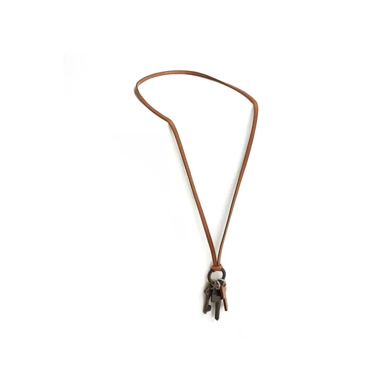 HERMES Calfskin Horn Metal Necklaces Men's Gold-1