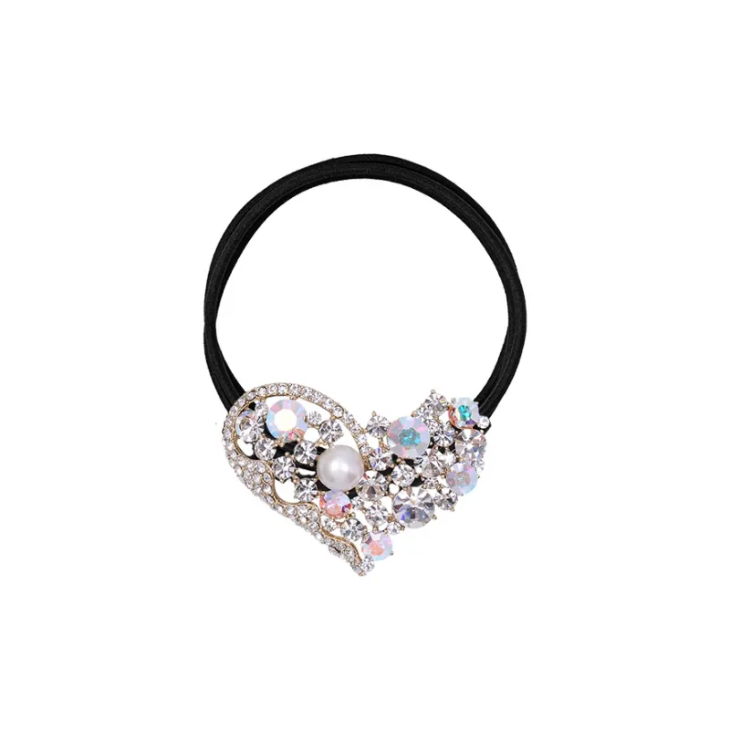 ROYALSASA 3 Strand Rubber Band, Alloy, Faux Crystal Hair Tie Women's-2