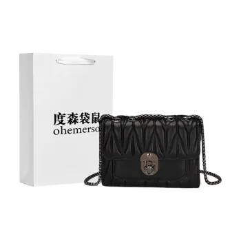 Dusen Kangaroo PU Crossbody Bag Small Size Women's Black/Ecru/Matcha Green