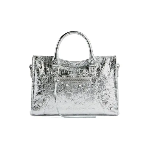 Balenciaga Metallic Arena Lambskin Shoulder Bag Crossbody Bag Handbag Small Size Women's Silver