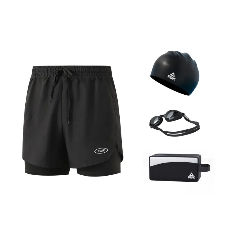 PEAK Swimming Sets Polyester Seaside Beach Vacation With Hot Spring Relaxation Men's Black-3