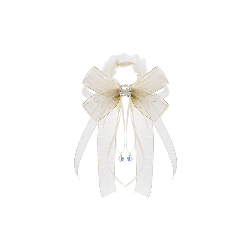 ROYALSASA Silk Chiffon Faux Crystal Hair Tie Women's-2