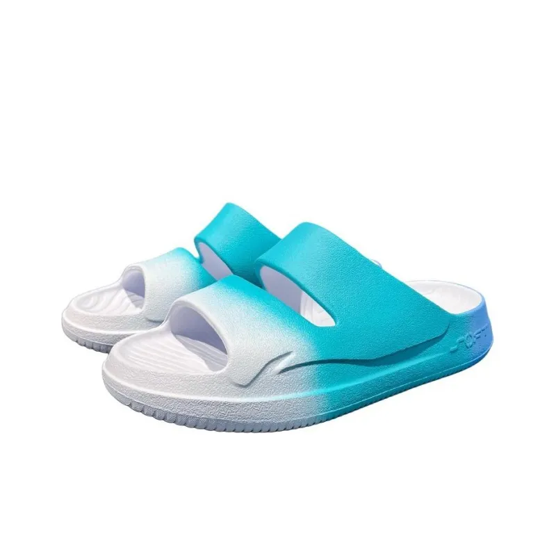 LiNing Soft Clap Slip Resistant Abrasion Resistant Slide Slippers Unisex White Blue-2