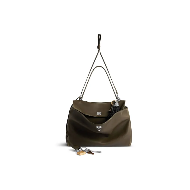 Balenciaga Smooth Calf Leather One Shoulder Handbags Large Size Women's Khaki-1