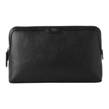 Mulberry Classic Small Grain Leather Makeup Bag Medium Size Women's Black