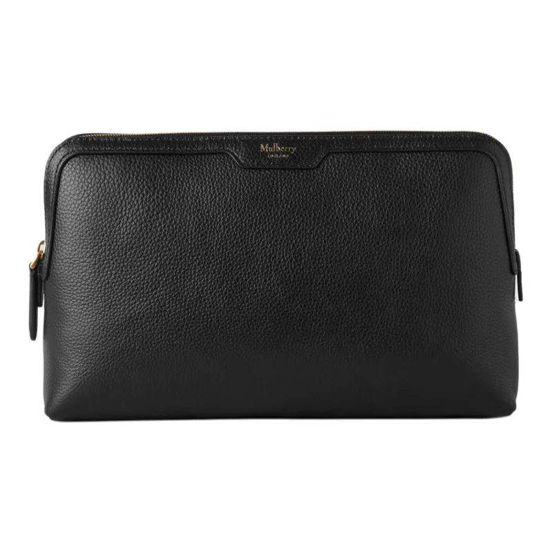 Mulberry Classic Small Grain Leather Makeup Bag Medium Size Women's Black-0
