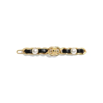 CHANEL Lambskin Metal Pearl And Sheepskin Hair Clips Women's Gold White Black