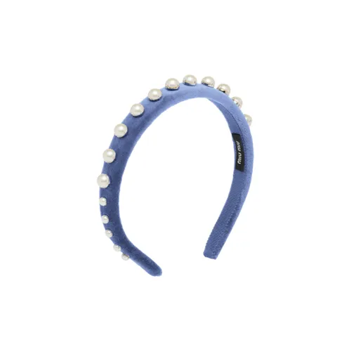 MIU MIU Velvet Artificial Pearl Headbands Women's Blue