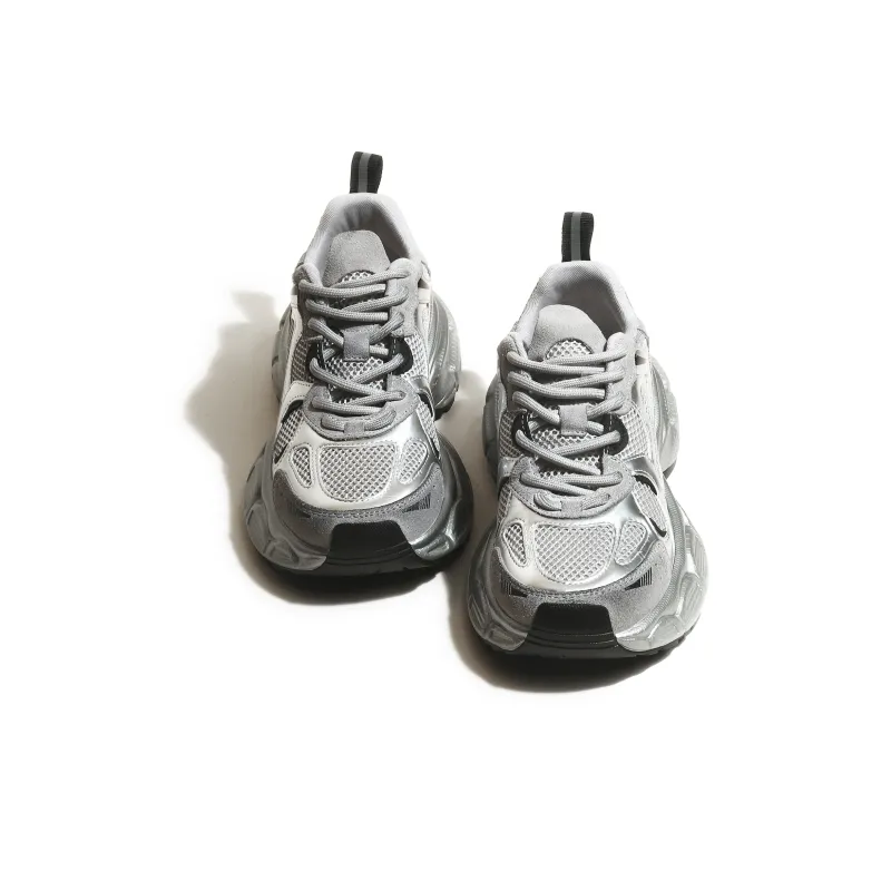 CHENTER KATER Chunky Sneakers Women's Low Top Pink Silver/Black Silver-1