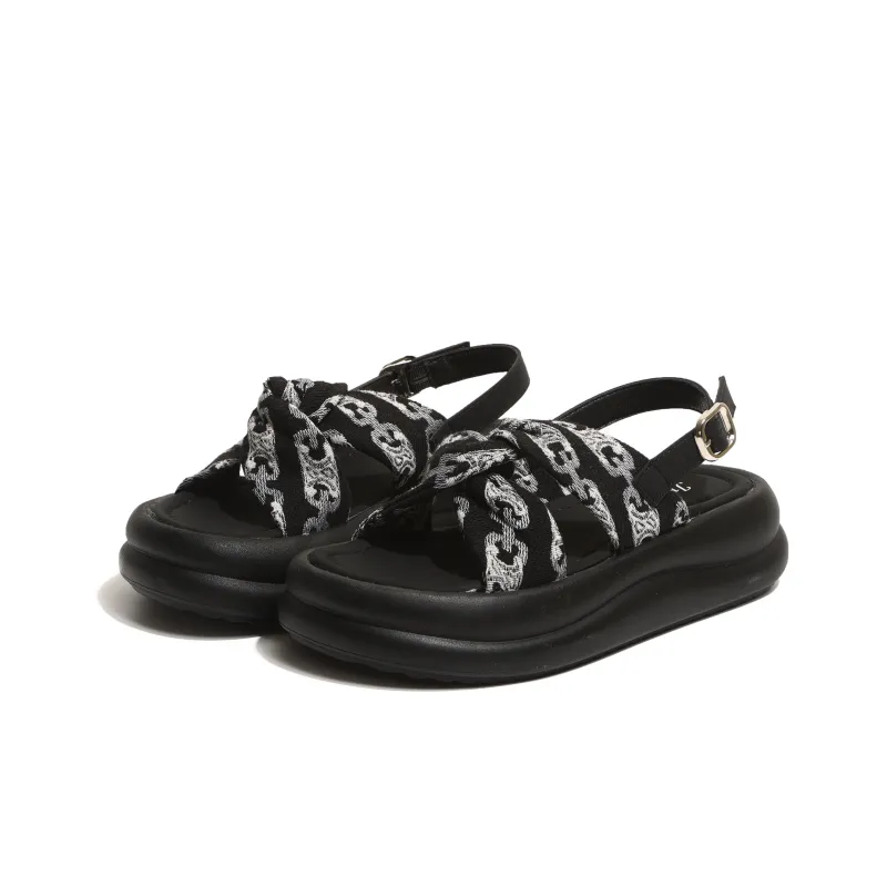 SHUXI Strap Sandals 4.5cm Women's Black Blue-2