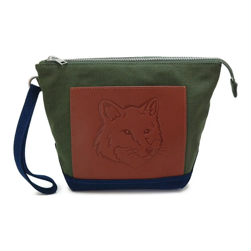 Maison Kitsune Cotton With Canvas And Leather Clutch Women's Army Green With Ink Blue Accents-0