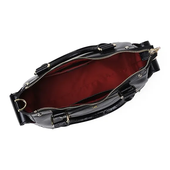 PIERRE CARDIN Oil Wax Cow Leather Shoulder Bag, Crossbody Bag, Handbag Medium Size Women's Black/Brown/Bitter Coffee-5