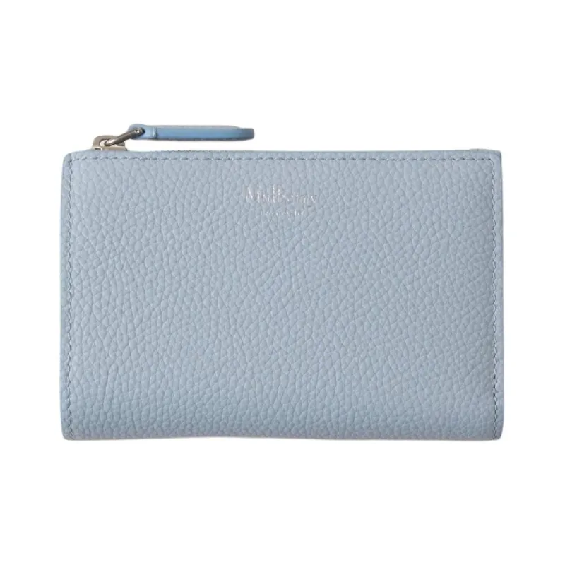 Mulberry Grained Cow Leather Wallet Small Size Women's Blue Gray-0
