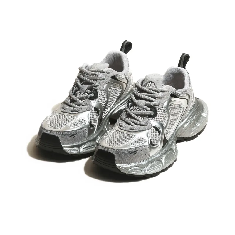 CHENTER KATER Chunky Sneakers Women's Low Top Pink Silver/Black Silver-2