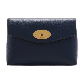 Mulberry Darley Grained Cow Leather Makeup Bag Small Size Women's Navy