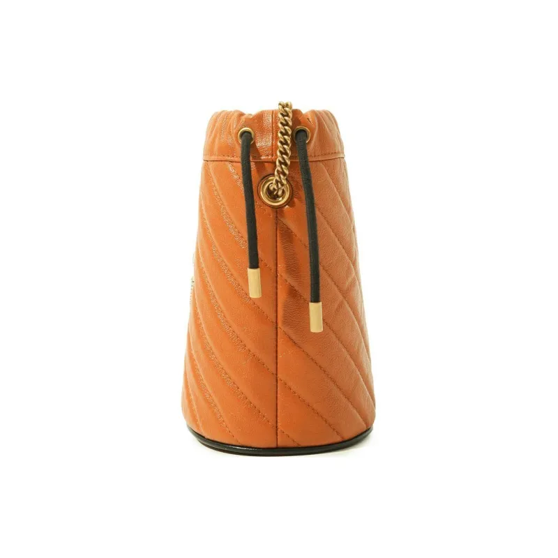 GUCCI GG Marmont Natural Leather Bucket Bags Shoulder Bag Crossbody Bag Mini Women's Orange-1