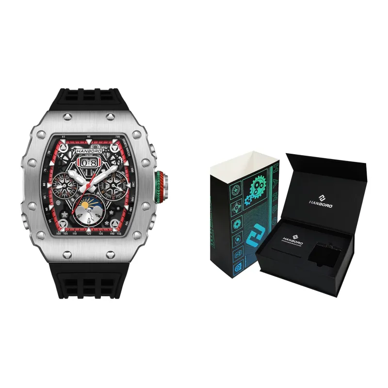 HANBORO Automatic Mechanical Movement Watch Men's Watches Cut-Out Dial HBR916-BH-1