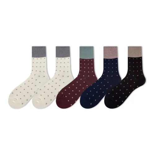 COTTON CHEESE 5팩 세트 [아이보리 2+버건디+네이비 블루+블랙] 여성 크루 삭스