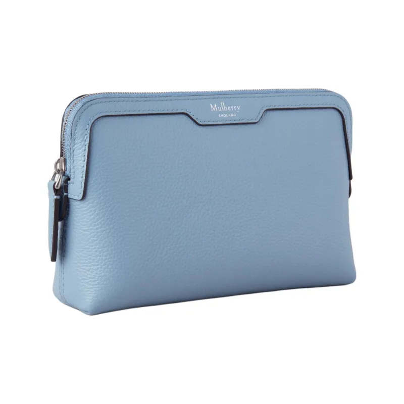 Mulberry Small Grain Leather Makeup Bag Small Size Women's Blue Gray-1