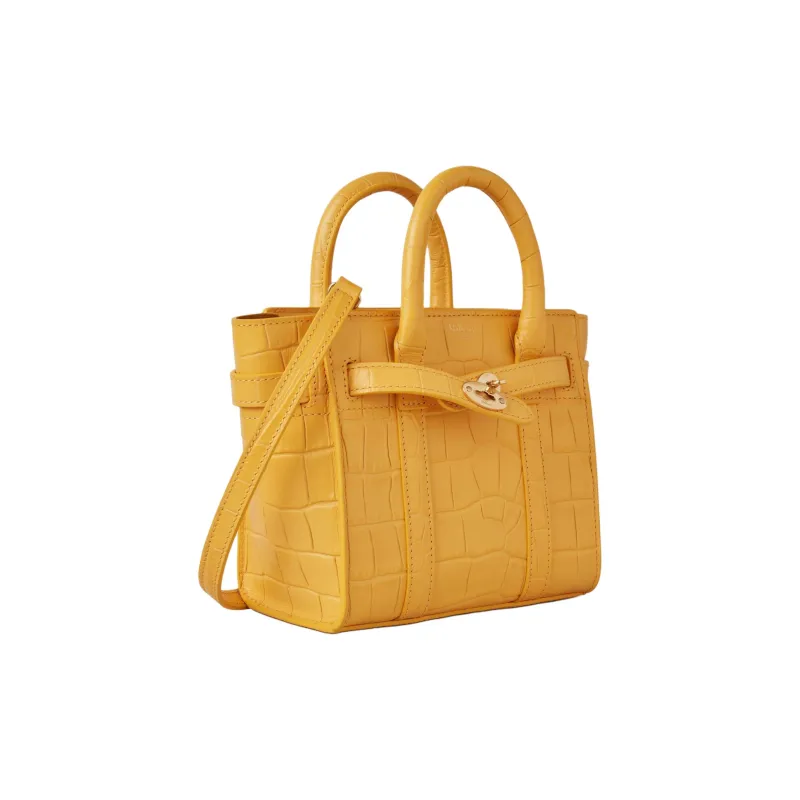 Mulberry Bayswater Matte Crocodile Pattern Leather Shoulder Bag Crossbody Bag Handbag Extra Mini Women's Yellow-1