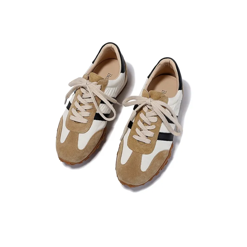BELLALILY Slip-Resistant Breathable Lightweight Low-Top Casual Shoes Women's Brown White Pink Yellow Navy Blue-8