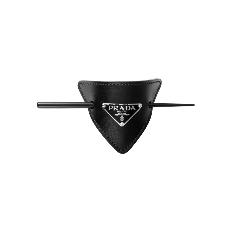 PRADA Leather Hair Clips Women's Black-2