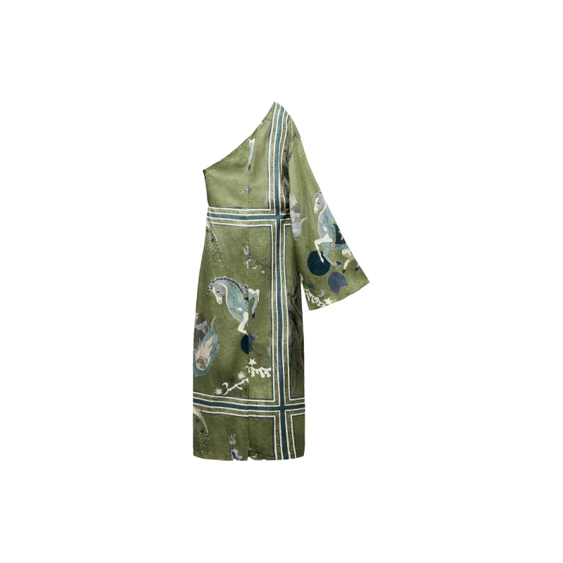 ZARA ZW Series Long Sleeved Dresses Women's Green-1