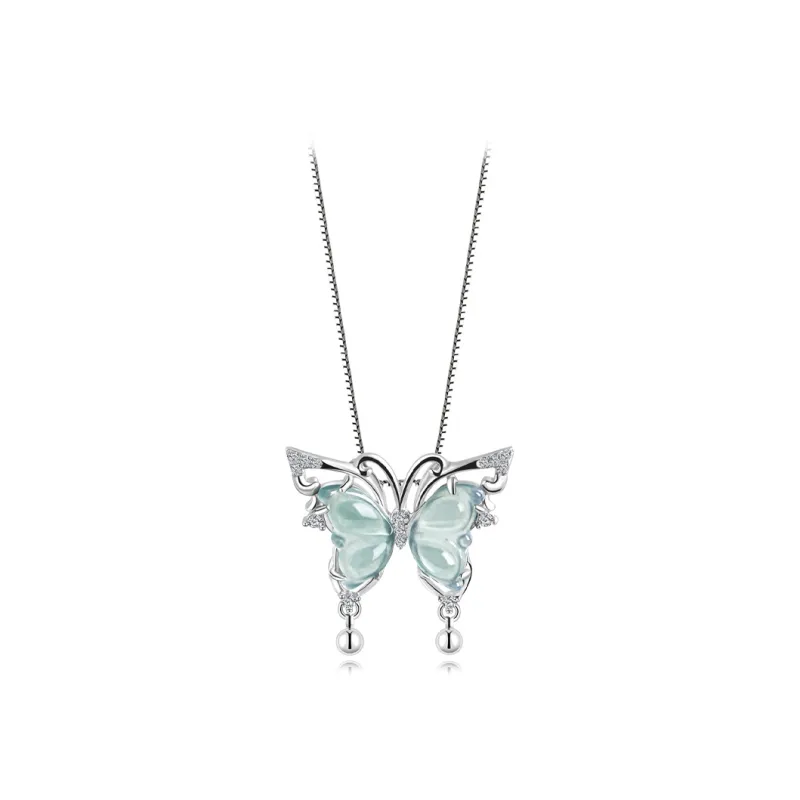 Muyan Ice Glutinous Jadeite Butterfly Necklace Women's-0