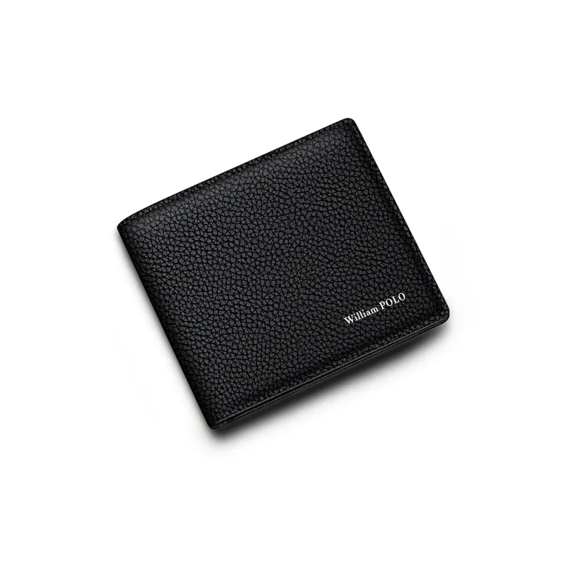 WilliamPOLO Top Grain Cow Leather Wallet Men's Black-6
