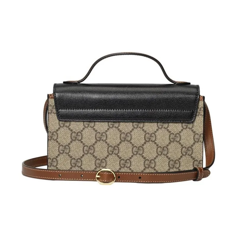 GUCCI Padlock Leather Paneled Canvas Shoulder Bag Mini Women's Black & Brown-3