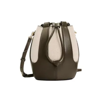 ZARA Cotton & Yellow Linen & Polyurethane Bucket Bags Crossbody Bag Shoulder Bag Women's Green