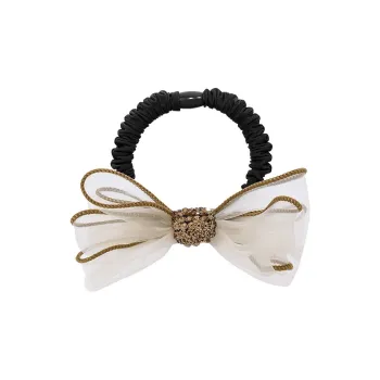 ROYALSASA Silk Chiffon Faux Crystal Hair Tie Women's