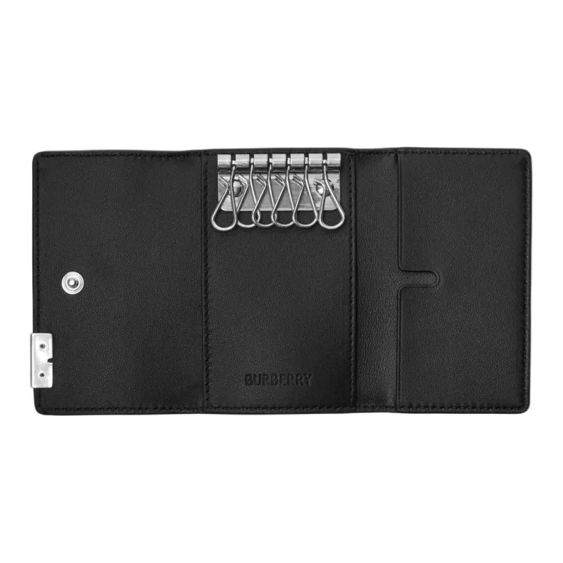 Burberry Grain Leather With Calfskin Key Pouch Unisex Black-1