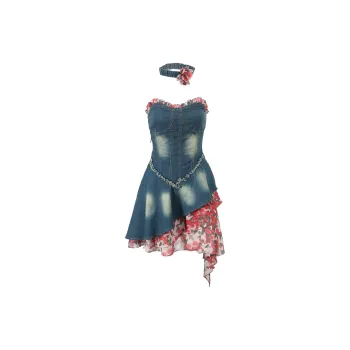 KUNZHUDAXIANG Sleeveless Dress Women's Denim Blue