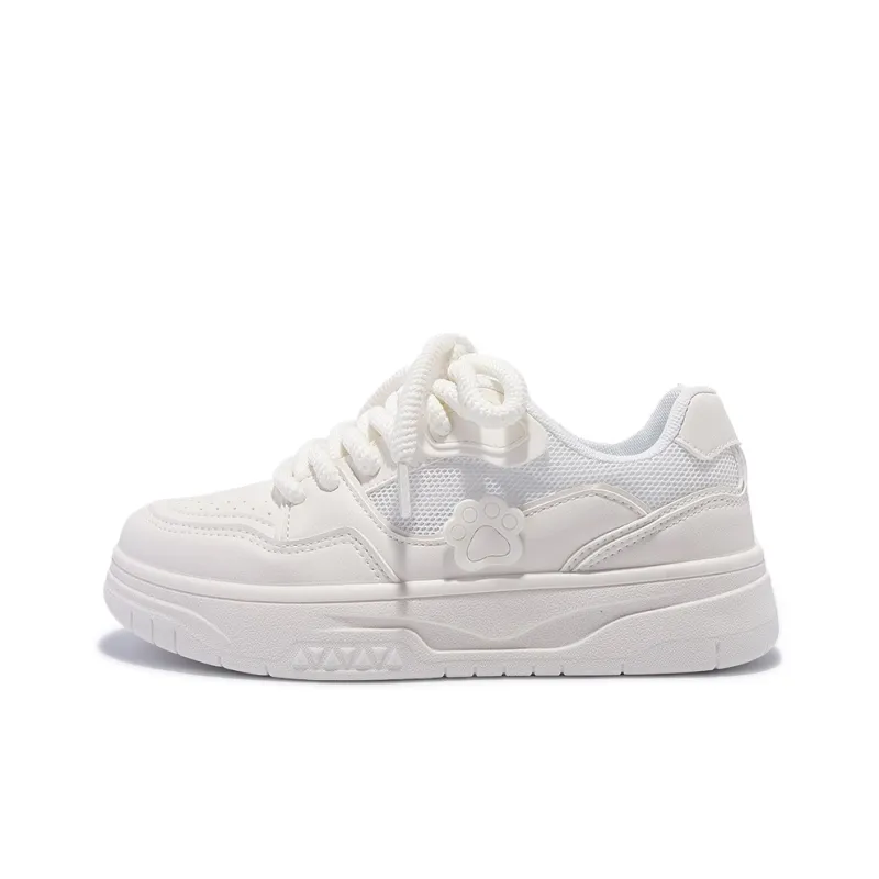 Miss Zhang Slip Resistant Cushioning Wear Resistant Breathable Height Increasing Low Top Skateboard Shoes Women's White-0