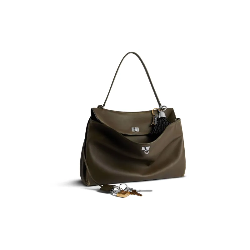 Balenciaga Smooth Calf Leather One Shoulder Handbags Large Size Women's Khaki-2