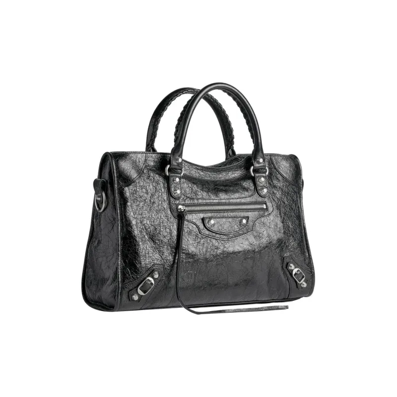 Balenciaga Le City Medium Bag In Black Arena Lambskin Shiny Silver Hardware Black-2