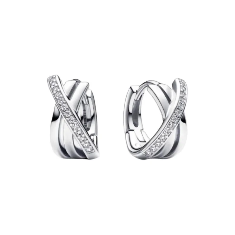 Pandora 925 Sterling Silver Synthetic Cubic Zirconia Earrings Women's Silver-0