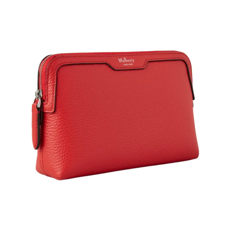 Mulberry Grained Leather Makeup Bag Small Size Women's Mauve Red-1